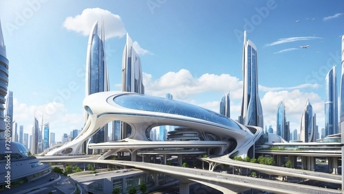 Fotografia, Obraz futuristic office buildings and overpass