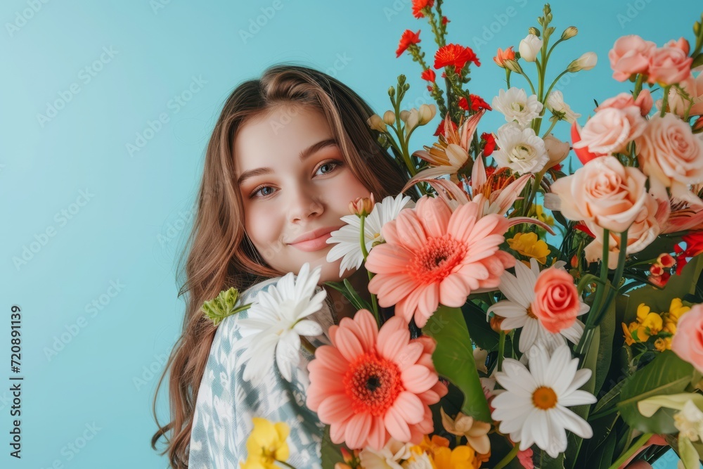 Young mother with a lot of flowers on Mother's day