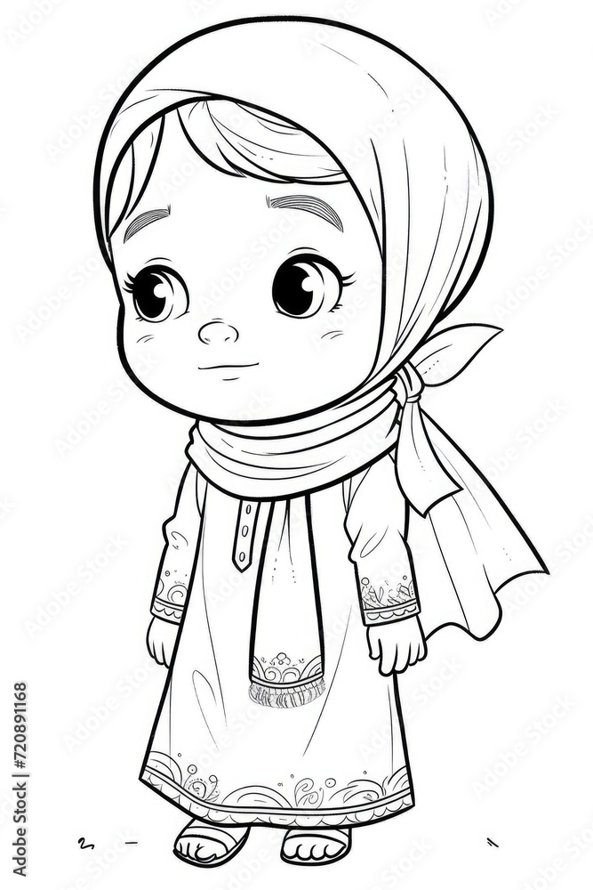 Fototapeta premium Coloring Page muslim girl