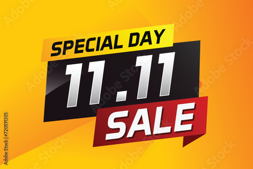 11.11 Special day sale word concept vector illustration with ribbon and 3d style for use landing page, template, ui, web, mobile app, poster, banner, flyer, background, gift card, coupon	