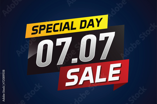 7.7 Special day sale word concept vector illustration with ribbon and 3d style for use landing page, template, ui, web, mobile app, poster, banner, flyer, background, gift card, coupon	