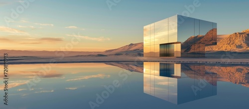 Mirrored desert building in Saudi Arabia.