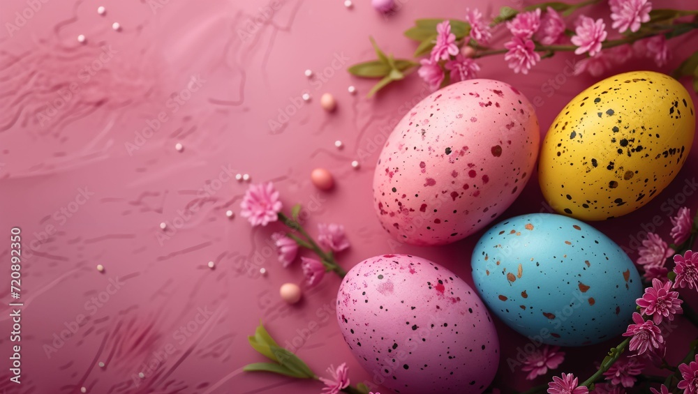 easter eggs on pink background with copy space easter eggs on pink background with copy space