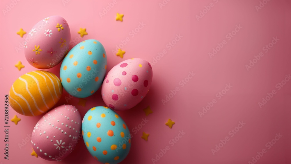 easter eggs on pink background with copy space easter eggs on pink background with copy space