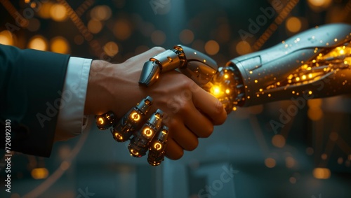 businessman handshake with robot photo