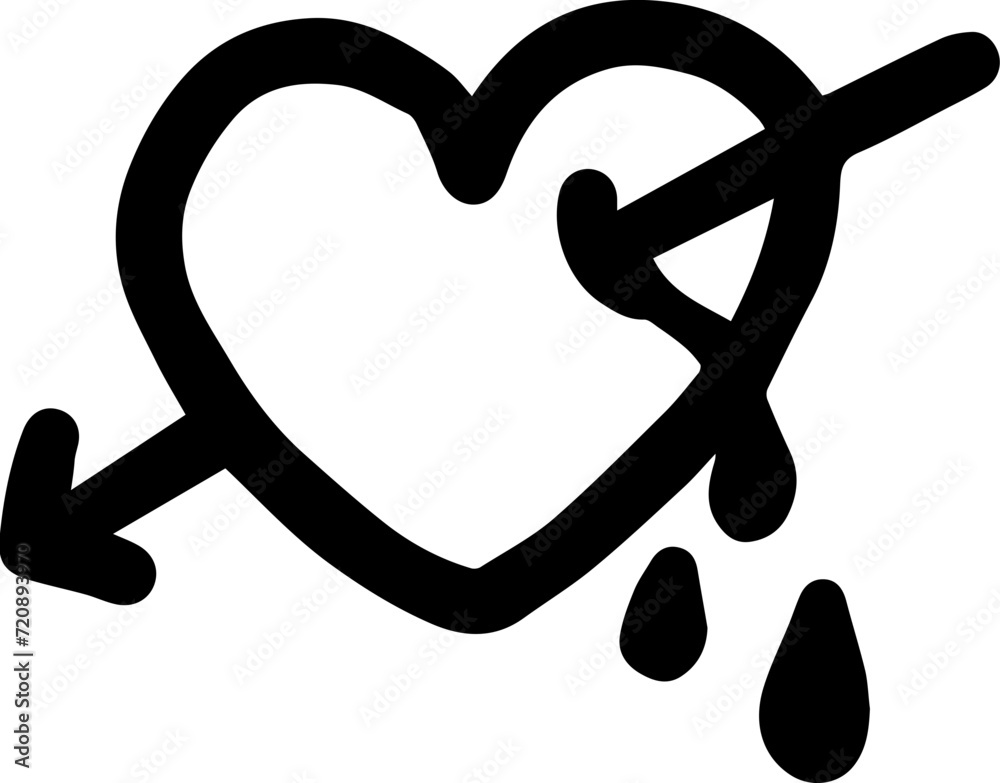 Cupid's Arrow, hand drawn black heart arrow. Vector illustration isolated on white background. Cupid's Arrow, hand drawn black heart arrow. Vector illustration isolated on white background.