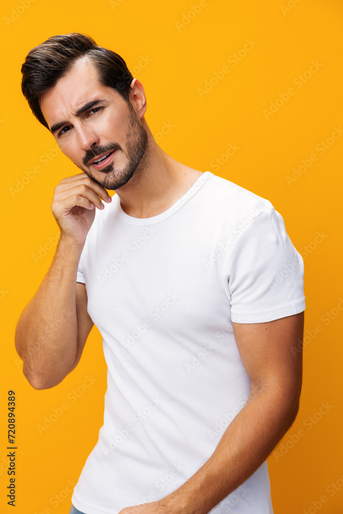 Man background mockup clothes copy casual shirt studio white model clothing space template portrait t-shirt lifestyle Man background mockup clothes copy casual shirt studio white model clothing space template portrait t-shirt lifestyle