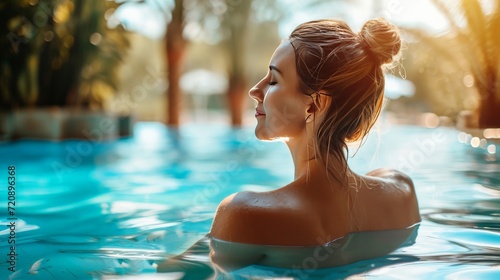woman in luxury five stars spa resort in the swimming pool. © Sasint