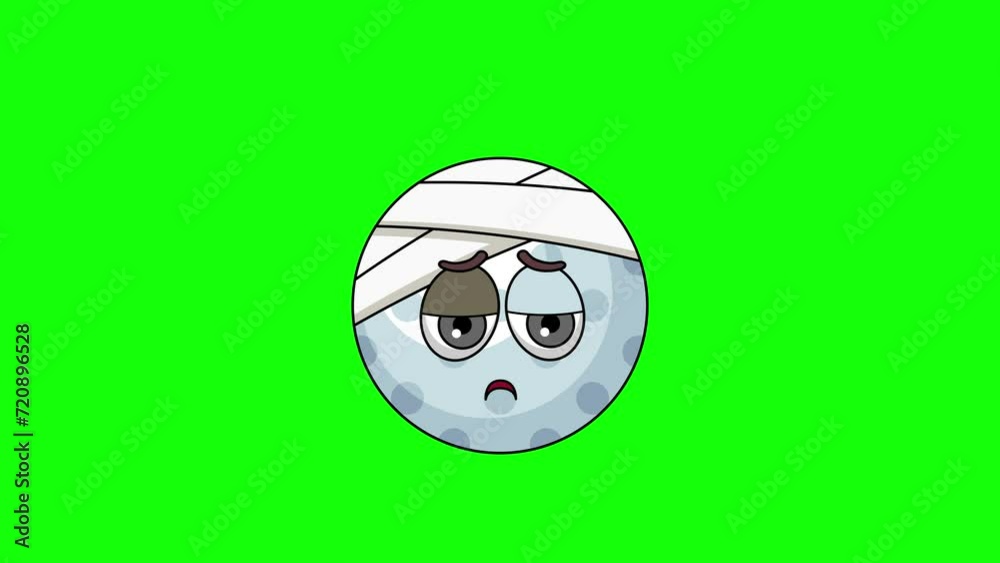 golf ball emoticon face with head bandage, emoji loop animation golf ball emoticon face with head bandage, emoji loop animation