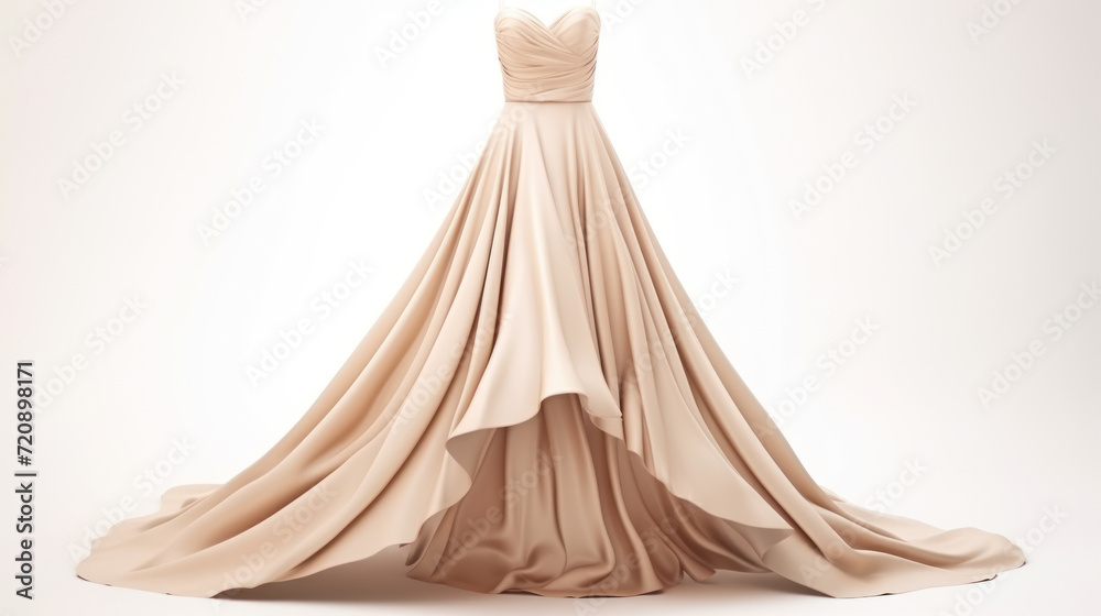 Beige fashionable luxury festive long dress isolated in white background,