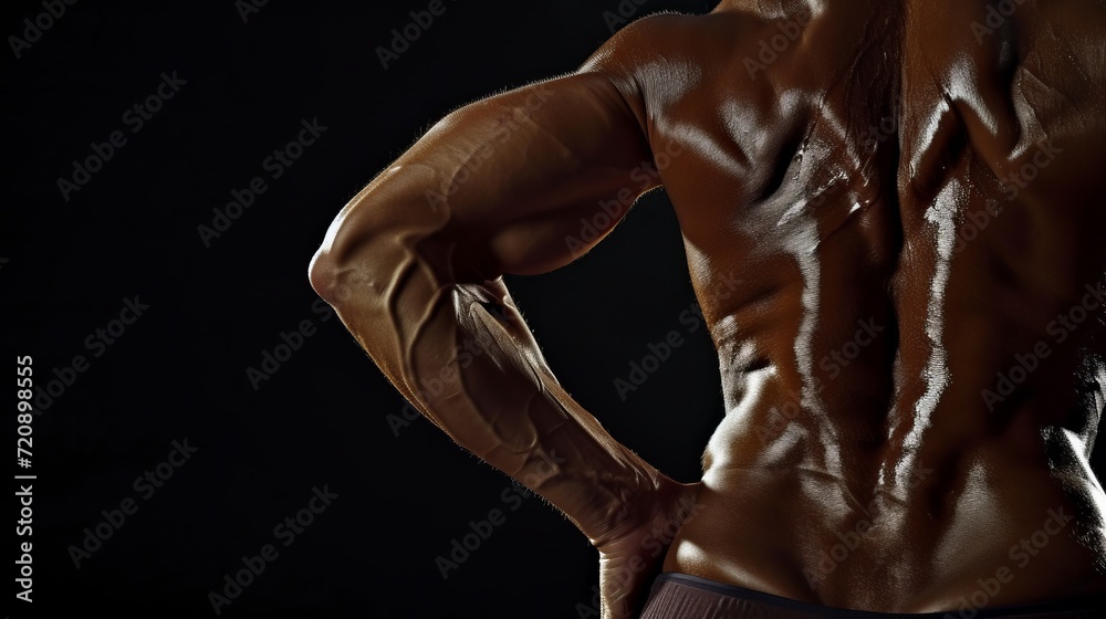 Female athlete s muscular waist in sportswear on black background    fitness and gymnastics concept.
