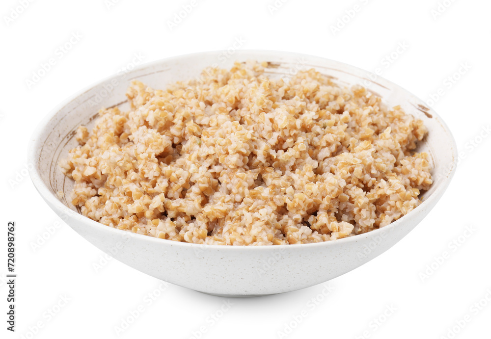 Tasty wheat porridge in bowl isolated on white Tasty wheat porridge in bowl isolated on white