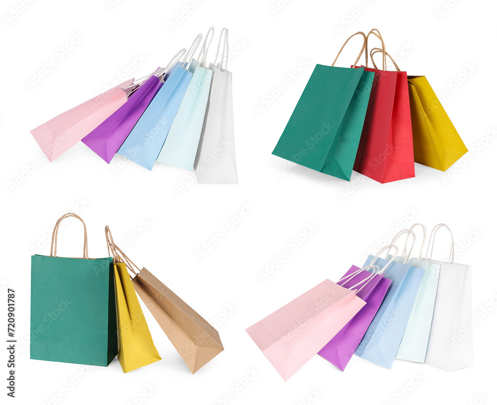Colorful shopping bags isolated on white, set