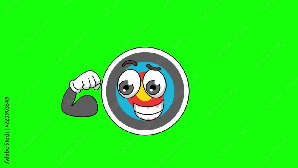 Flexing muscle of archery target cartoon, strong pose mascot animation on a green screen Flexing muscle of archery target cartoon, strong pose mascot animation on a green screen