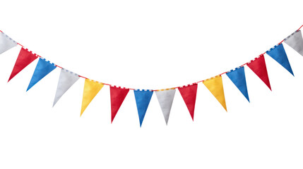 Colorful pennant chain isolated on transparent and white background.PNG image.