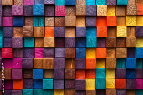 A colorful cubic wooden texture-Generative AI. © PUTTER-ART