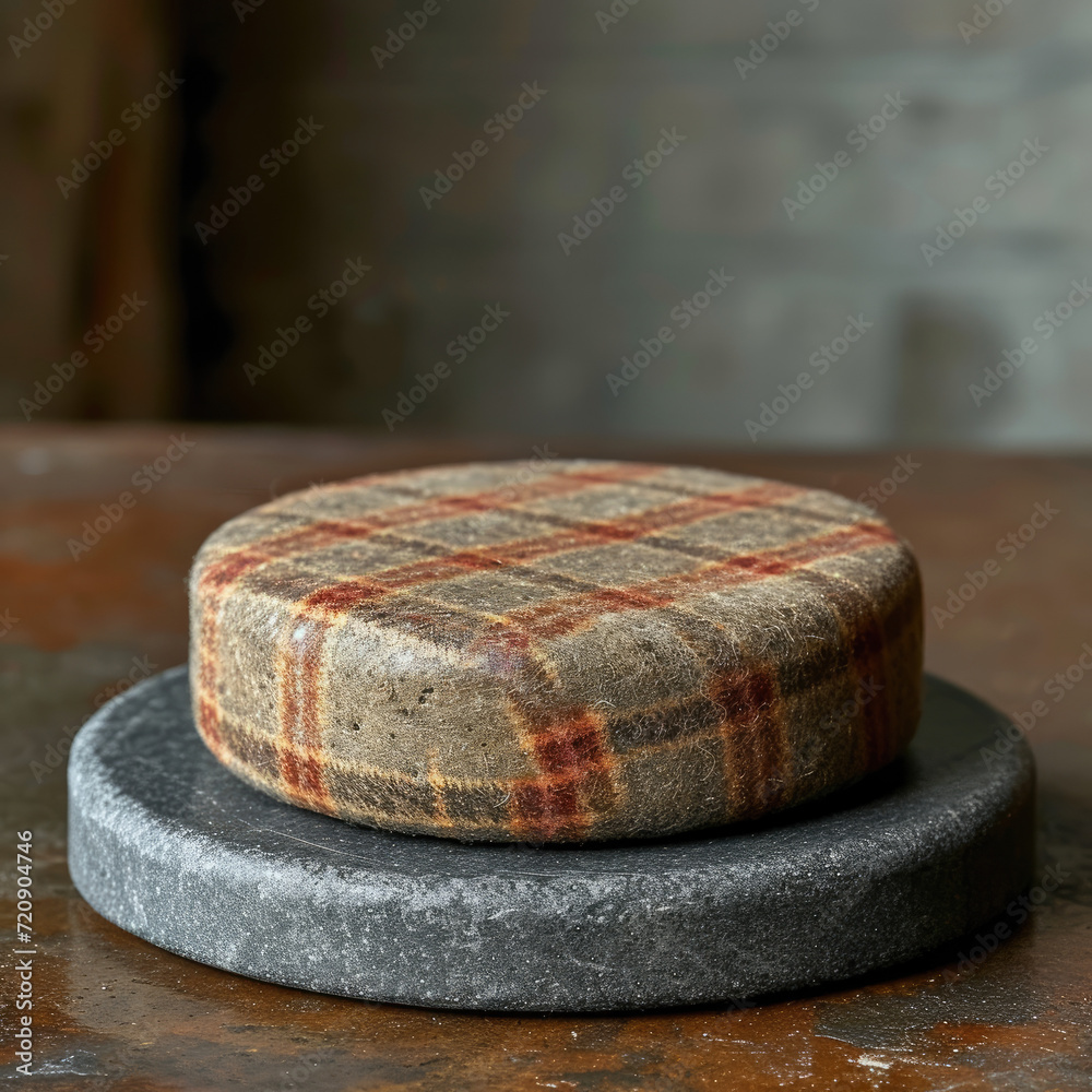 Brown Tartan Pad on Slate Table: Traditional Elegance Brown Tartan Pad on Slate Table: Traditional Elegance