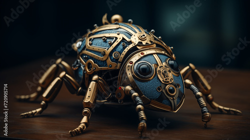 Metal Bronze Ladybird robot blue and brown