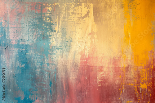 Softly blended abstract painting with warm hues of yellow and red transitioning to cool blue tones, creating a serene backdrop.