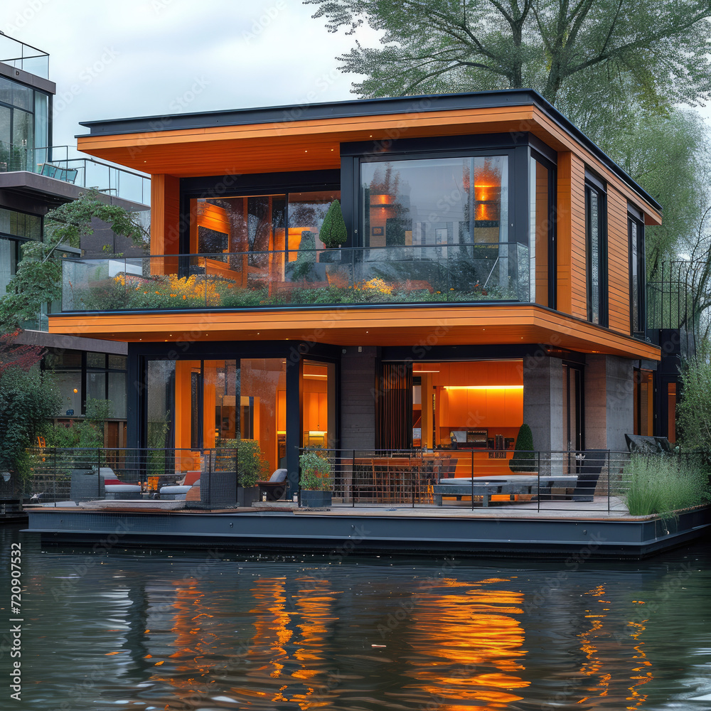 Waterfront Houseboat: Idyllic 3D Showcase
