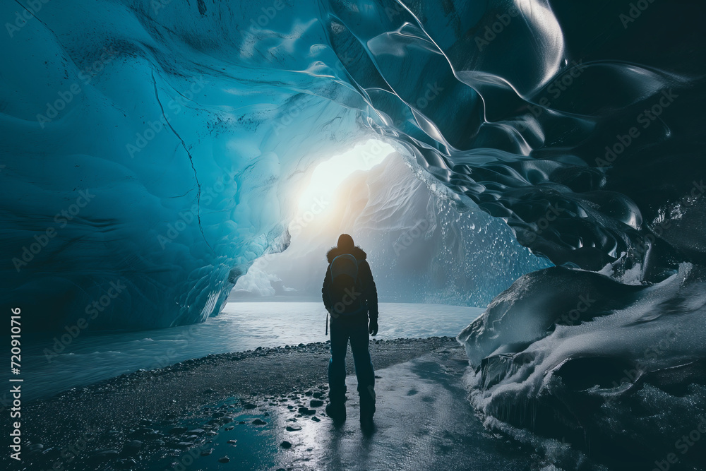 Φωτογραφία Young tourist admiring a view of spectacular Icelandic ice cave