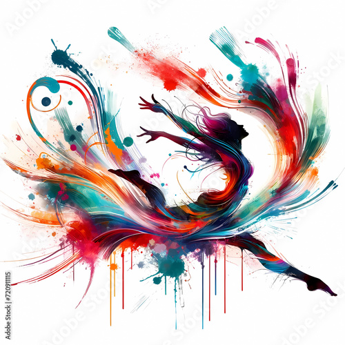 Woman jumping in colorful paints