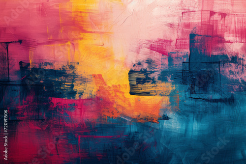 vibrant abstract painting with bold red  orange  and blue brush strokes  creating a dynamic and textured visual effect.