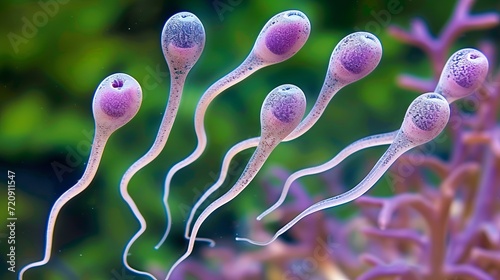Human sperm cells under microscope for medical research and reproductive science