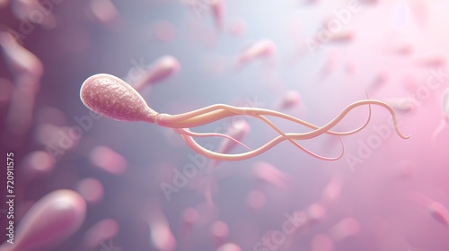 Microscopic view of male sperm cells under a microscope in laboratory environment photo