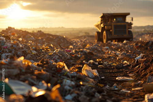 field with municipal waste, waste recycling