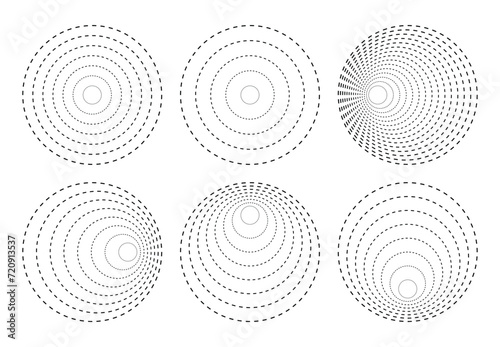 Circles dotted lines, Converging circular rings of dashed line circles.