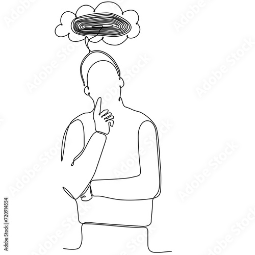 continuous line drawing of man feeling sad, tired and worried about suffering from depression in mental health. problem, failure and broken heart concept isolated on white background. Vector