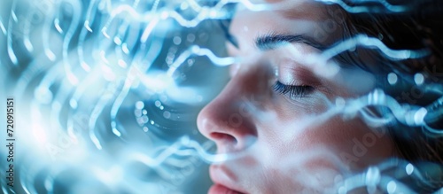 Woman's brain waves recorded by electroencephalograph in close-up. photo