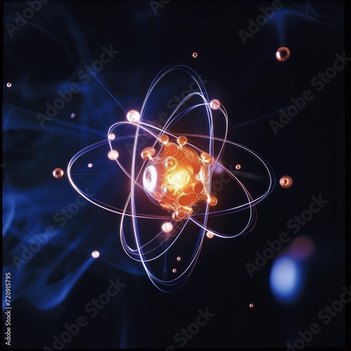 Atomic dance: subatomic realm, electrons, neutrons, and protons orbit a fixed nucleus in a model empty space within atoms, showcasing set, predictable paths in the intricate world of particle physics