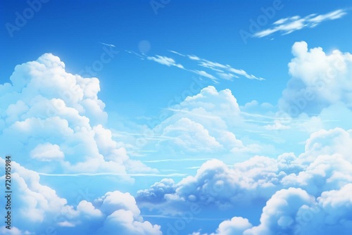 Background with serene sky filled with soft blue clouds. Generative AI photo