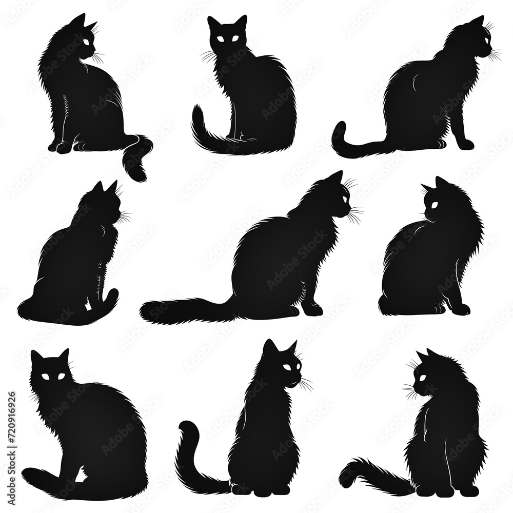 set of cats silhouettes on white background set of cats silhouettes on white background