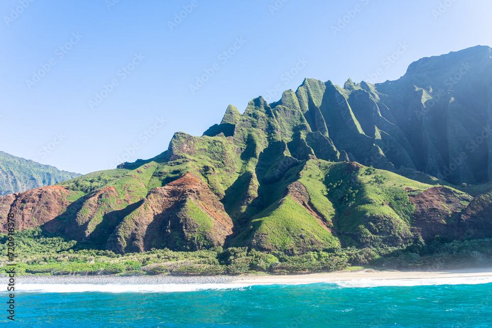 Na Pali Coast State Wilderness Park in Kauai, Hawaii, USA. Nāpali Coast State Wilderness Park lies in the northwest of Kauai Island, Hawaii.