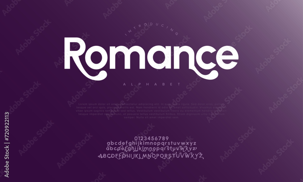 Romance creative modern urban alphabet font. Digital abstract moslem, futuristic, fashion, sport, minimal technology typography. Simple numeric vector illustration