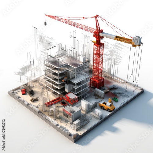3D Scene graph of the construction site. The tower crane is lifting building materials