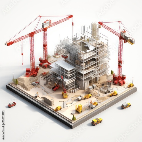 3D Scene graph of the construction site. The tower crane is lifting building materials