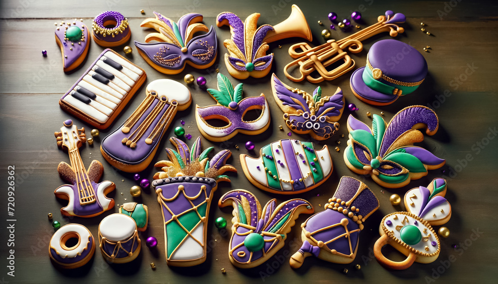 Obraz premium Mardi Gras Cookies: Celebrating New Orleans’ Icons