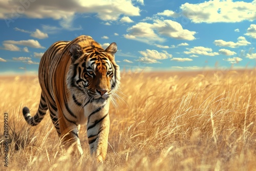 tiger in an arid prairie