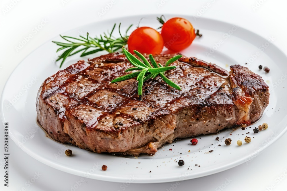 a steak on the plate in white background a steak on the plate in white background