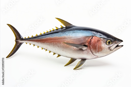 Fresh yellowfin tuna fish steak isolated on white background for seafood recipe and cooking concept