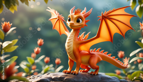 3d illustration dragon , cartoon dragon ,  cute dragon 3d style , 3d render © P.W-PHOTO-FILMS