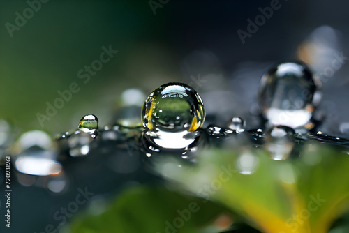 Water drops on a green leaf. Shallow depth of field