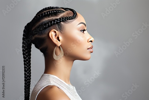 Profile View of a Woman with Elegant Braided Hairstyle