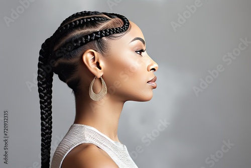 Profile View of a Woman with Elegant Braided Hairstyle photo