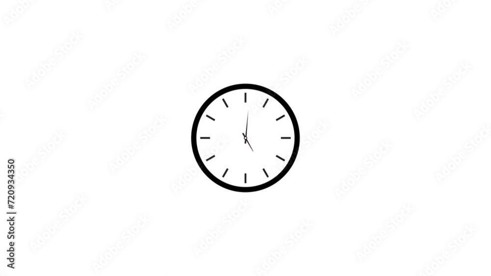Analog wall clock . 12 hour time animation and white background.