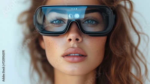 Beautiful women and Future digital technology. women in virtual reality glasses, VR